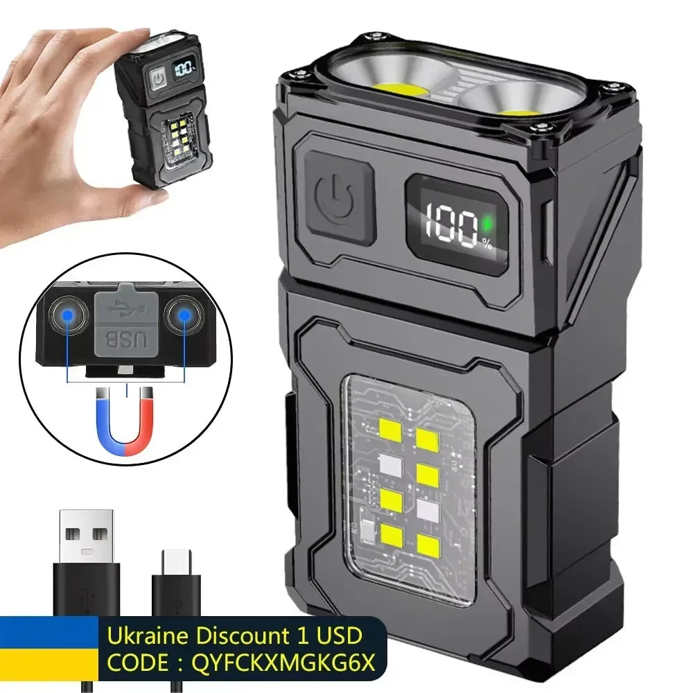 Lampe COB magnétique rechargeable USB-C avec écran de batterie